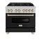 Autograph Edition 36 In. 4.6 Cu. Ft. Legacy Dual Fuel Range With 6 Burner Gas Cooktop And Electric Convection Oven In Stainless Steel With Black Matte Door And Polished Gold Accents