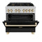 Autograph Edition 36 In. 4.6 Cu. Ft. Legacy Dual Fuel Range With 6 Burner Gas Cooktop And Electric Convection Oven In Stainless Steel With Black Matte Door And Polished Gold Accents