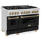 Autograph Edition 48 In. 6.0 Cu. Ft. Legacy Dual Fuel Range With 7 Burner Gas Cooktop And 2 Electric Ovens In Stainless Steel With Black Matte Doors And Champagne Bronze Accents