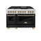 Autograph Edition 48 In. 6.0 Cu. Ft. Legacy Dual Fuel Range With 7 Burner Gas Cooktop And 2 Electric Ovens In Stainless Steel With Black Matte Doors And Champagne Bronze Accents