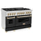 Autograph Edition 48 In. 6.0 Cu. Ft. Legacy Dual Fuel Range With 7 Burner Gas Cooktop And 2 Electric Ovens In Stainless Steel With Black Matte Doors And Polished Gold Accents