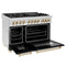Autograph Edition 48 In. 6.0 Cu. Ft. Legacy Dual Fuel Range With 7 Burner Gas Cooktop And 2 Electric Ovens In Stainless Steel With Black Matte Doors And Polished Gold Accents
