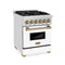 Autograph Edition 24 In. 2.8 Cu. Ft. Legacy Dual Fuel Range With 4 Burner Gas Cooktop And Electric Convection Oven In Stainless Steel With White Matte Door And Champagne Bronze Accents