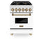 Autograph Edition 24 In. 2.8 Cu. Ft. Legacy Dual Fuel Range With 4 Burner Gas Cooktop And Electric Convection Oven In Stainless Steel With White Matte Door And Champagne Bronze Accents
