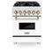 Autograph Edition 24 In. 2.8 Cu. Ft. Legacy Dual Fuel Range With 4 Burner Gas Cooktop And Electric Convection Oven In Stainless Steel With White Matte Door And Polished Gold Accents