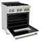 Autograph Edition 30 In. 4.0 Cu. Ft. Legacy Dual Fuel Range With 4 Burner Gas Cooktop And Electric Convection Oven In Stainless Steel With White Matte Door And Champagne Bronze Accents