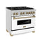 Autograph Edition 36 In. 4.6 Cu. Ft. Legacy Dual Fuel Range With 6 Burner Gas Cooktop And Electric Convection Oven In Stainless Steel With White Matte Door And Champagne Bronze Accents