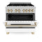 Autograph Edition 36 In. 4.6 Cu. Ft. Legacy Dual Fuel Range With 6 Burner Gas Cooktop And Electric Convection Oven In Stainless Steel With White Matte Door And Polished Gold Accents
