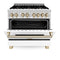 Autograph Edition 36 In. 4.6 Cu. Ft. Legacy Dual Fuel Range With 6 Burner Gas Cooktop And Electric Convection Oven In Stainless Steel With White Matte Door And Polished Gold Accents