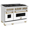 Autograph Edition 48 In. 6.0 Cu. Ft. Legacy Dual Fuel Range With 7 Burner Gas Cooktop And 2 Electric Ovens In Stainless Steel With White Matte Doors And Champagne Bronze Accents