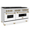 Autograph Edition 60 In. 7.4 Cu. Ft. Legacy Dual Fuel Range With 9 Burner Gas Cooktop And 2 Electric Convection Ovens In Stainless Steel With White Matte Doors And Champagne Bronze Accents