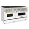 Autograph Edition 60 In. 7.4 Cu. Ft. Legacy Dual Fuel Range With 9 Burner Gas Cooktop And 2 Electric Convection Ovens In Stainless Steel With White Matte Doors And Polished Gold Accents