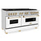 Autograph Edition 60 In. 7.4 Cu. Ft. Legacy Dual Fuel Range With 9 Burner Gas Cooktop And 2 Electric Convection Ovens In Stainless Steel With White Matte Doors And Polished Gold Accents