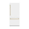 Autograph Edition 36 In. 19.8 Cu. Ft. Built-in Bottom Freezer Refrigerator With Water Dispenser And Ice Maker In White Matte And Champagne Bronze Accents