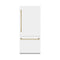 Autograph Edition 36 In. 19.8 Cu. Ft. Built-in Bottom Freezer Refrigerator With Water Dispenser And Ice Maker In White Matte And Polished Gold Accents