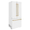 Autograph Edition 36 In. 19.6 Cu. Ft. French Door Built-in Bottom Freezer Refrigerator With Water Dispenser And Ice Maker In White Matte With Champagne Bronze Accents