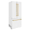 Autograph Edition 36 In. 19.6 Cu. Ft. French Door Built-in Bottom Freezer Refrigerator With Water Dispenser And Ice Maker In White Matte With Polished Gold Accents