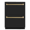 Autograph Edition 24 In. Touchstone 168 Can Outdoor-rated Dual Refrigerator Drawer With Black Matte Doors And Polished Gold Handles