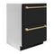 Autograph Edition 24 In. Touchstone 168 Can Outdoor-rated Dual Refrigerator Drawer With Black Matte Doors And Polished Gold Handles