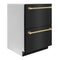 Autograph Edition 24 In. Touchstone 168 Can Outdoor-rated Dual Refrigerator Drawer With Black Stainless Steel Doors And Champagne Bronze Handles
