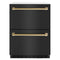 Autograph Edition 24 In. Touchstone 168 Can Outdoor-rated Dual Refrigerator Drawer With Black Stainless Steel Doors And Polished Gold Handles