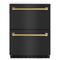 Autograph Edition 24 In. Touchstone 168 Can Outdoor-rated Dual Refrigerator Drawer With Black Stainless Steel Doors And Polished Gold Handles