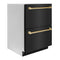 Autograph Edition 24 In. Touchstone 168 Can Outdoor-rated Dual Refrigerator Drawer With Black Stainless Steel Doors And Polished Gold Handles