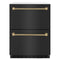 Autograph Edition 24 In. Touchstone 168 Can Outdoor-rated Dual Refrigerator Drawer With Black Stainless Steel Doors And Champagne Bronze Helix Handles