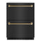 Autograph Edition 24 In. Touchstone 168 Can Outdoor-rated Dual Refrigerator Drawer With Black Stainless Steel Doors And Polished Gold Helix Handles