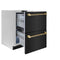 Autograph Edition 24 In. Touchstone 168 Can Outdoor-rated Dual Refrigerator Drawer With Black Stainless Steel Doors And Polished Gold Helix Handles