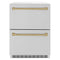 Autograph Edition 24 In. Touchstone 168 Can Outdoor-rated Dual Refrigerator Drawer With Satin Stainless Steel Doors And Champagne Bronze Handles