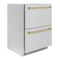 Autograph Edition 24 In. Touchstone 168 Can Outdoor-rated Dual Refrigerator Drawer With Satin Stainless Steel Doors And Champagne Bronze Handles
