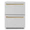 Autograph Edition 24 In. Touchstone 168 Can Outdoor-rated Dual Refrigerator Drawer With Satin Stainless Steel Doors And Polished Gold Handles
