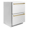 Autograph Edition 24 In. Touchstone 168 Can Outdoor-rated Dual Refrigerator Drawer With Stainless Steel Doors And Polished Gold Handles