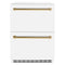 Autograph Edition 24 In. Touchstone 168 Can Outdoor-rated Dual Refrigerator Drawer With White Matte Doors And Polished Gold Handles