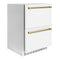 Autograph Edition 24 In. Touchstone 168 Can Outdoor-rated Dual Refrigerator Drawer With White Matte Doors And Polished Gold Handles