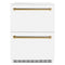 Autograph Edition 24 In. Touchstone 168 Can Outdoor-rated Dual Refrigerator Drawer With White Matte Doors And Polished Gold Handles