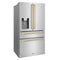 Autograph Edition 36 In. 21.6 Cu. Ft. Counter-depth French Door Refrigerator With Water And Ice Dispenser In Fingerprint-resistant Stainless Steel With Champagne Bronze Traditional Handles
