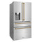 Autograph Edition 36 In. 21.6 Cu. Ft. Counter-depth French Door Refrigerator With Water And Ice Dispenser In Fingerprint-resistant Stainless Steel With Champagne Bronze Traditional Handles