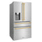 Autograph Edition 36 In. 21.6 Cu. Ft. Counter-depth French Door Refrigerator With Water And Ice Dispenser In Fingerprint-resistant Stainless Steel With Polished Gold Traditional Handles
