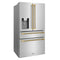 Autograph Edition 36 In. 21.6 Cu. Ft. Counter-depth French Door Refrigerator With Water And Ice Dispenser In Fingerprint-resistant Stainless Steel With Polished Gold Helix Handles