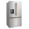 Autograph Edition 36 In. 28.9 Cu. Ft. Standard-depth French Door External Water Dispenser Refrigerator With Dual Ice Maker In Fingerprint-resistant Stainless Steel And Champagne Bronze Traditional Handles