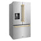 Autograph Edition 36 In. 28.9 Cu. Ft. Standard-depth French Door External Water Dispenser Refrigerator With Dual Ice Maker In Fingerprint-resistant Stainless Steel And Polished Gold Traditional Handles