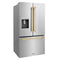 Autograph Edition 36 In. 28.9 Cu. Ft. Standard-depth French Door External Water Dispenser Refrigerator With Dual Ice Maker In Fingerprint-resistant Stainless Steel And Polished Gold Traditional Handles