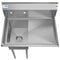31 in. One Compartment Stainless Steel Commercial Sink with Drainboard, Bowl Size 12" x 16" x 10