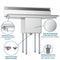 45 in. One Compartment Stainless Steel Commercial Sink with Drainboards, Bowl Size 15"x 15"x 12