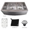 36 In. Courchevel Farmhouse Apron Mount Double Bowl Satin Stainless Steel Kitchen Sink With Bottom Grid