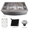 36 In. Courchevel Farmhouse Apron Mount Double Bowl Satin Stainless Steel Kitchen Sink With Bottom Grid