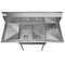 48 in. Two Compartment Stainless Steel Commercial Sink with 2 Drainboards, Bowl Size 12"x 16"x 10
