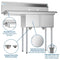 43 in. Two Compartment Stainless Steel Commercial Sink with Drainboard, Bowl Size 12"x 16"x 10